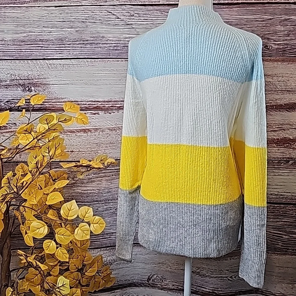NWT HALOGEN KAYLIEGH BLUE YELLOW PLUS SIZE LONG SLEEVE PULLOVER SWEATER - Picture 5 of 13